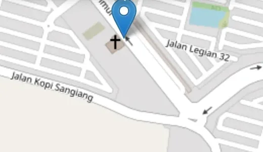 Peta jalan menuju Gereja Bersama Citra Maja City di kawasan Citra Maja City, Kabupaten Lebak, Banten, dengan penanda Google Maps pada lokasi gereja.